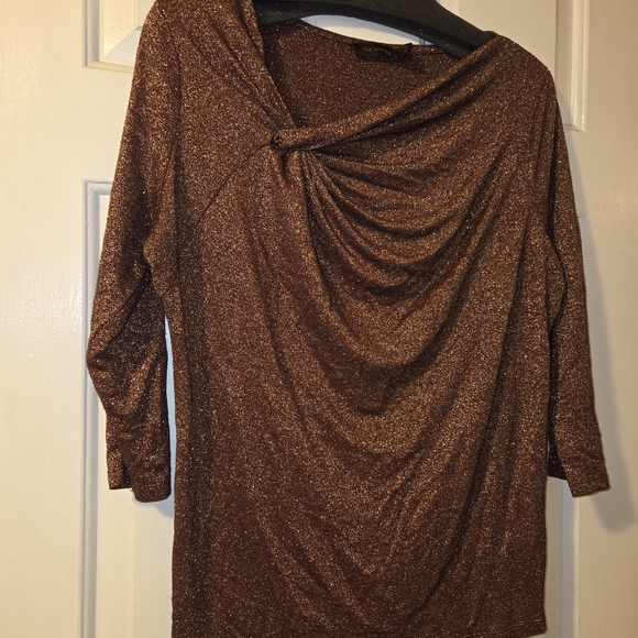 The Limited: Rusty Copper Metallic 3/4 Sleeve Knotted Neck Top/Blouse.  Size XL. - Picture 8 of 16